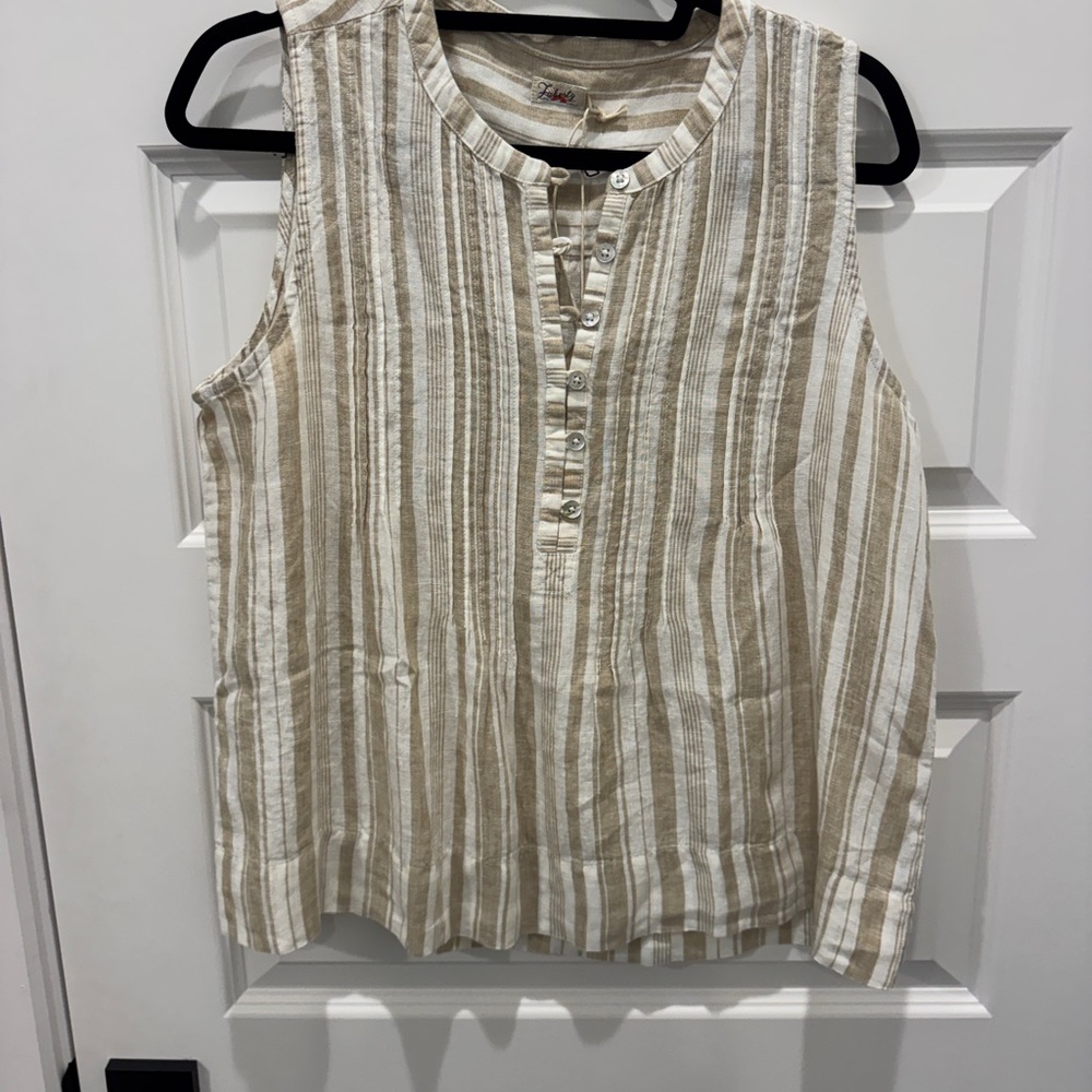 Faherty Beige and White Striped Blouse